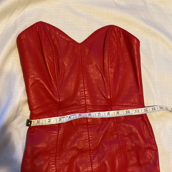 RARE Vintage 90s Michael Hoban North Beach Leather VixenRed Strapless Mini SMALL - Picture 4 of 7